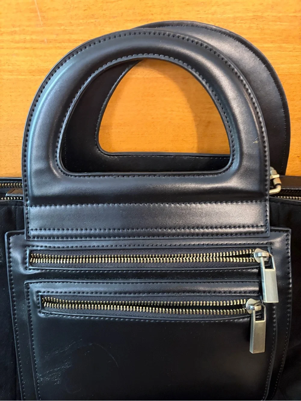Anthropologie Black Suede & Leather Tote with Top Handles and Crossbody Strap